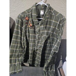 Terra & Sky Green Floral Embroidered Flannel Shirt Women's Size 1X XL